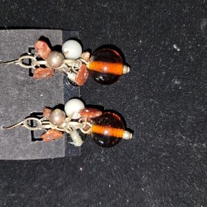 Orange and White Cascade Earrings with Teardrop Beads